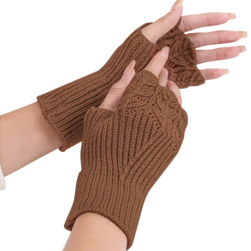 Winter Handschuhe Damen Strick fingerlose Handwärmer Fäustlinge Halbfinger