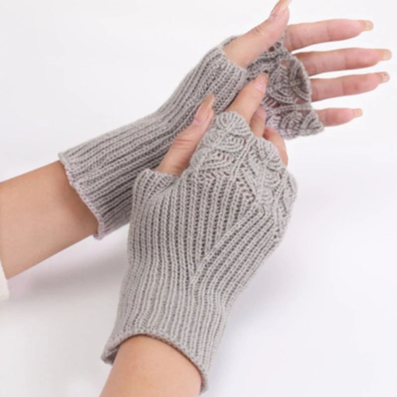 Winter Handschuhe Damen Strick fingerlose Handwärmer Fäustlinge Halbfinger