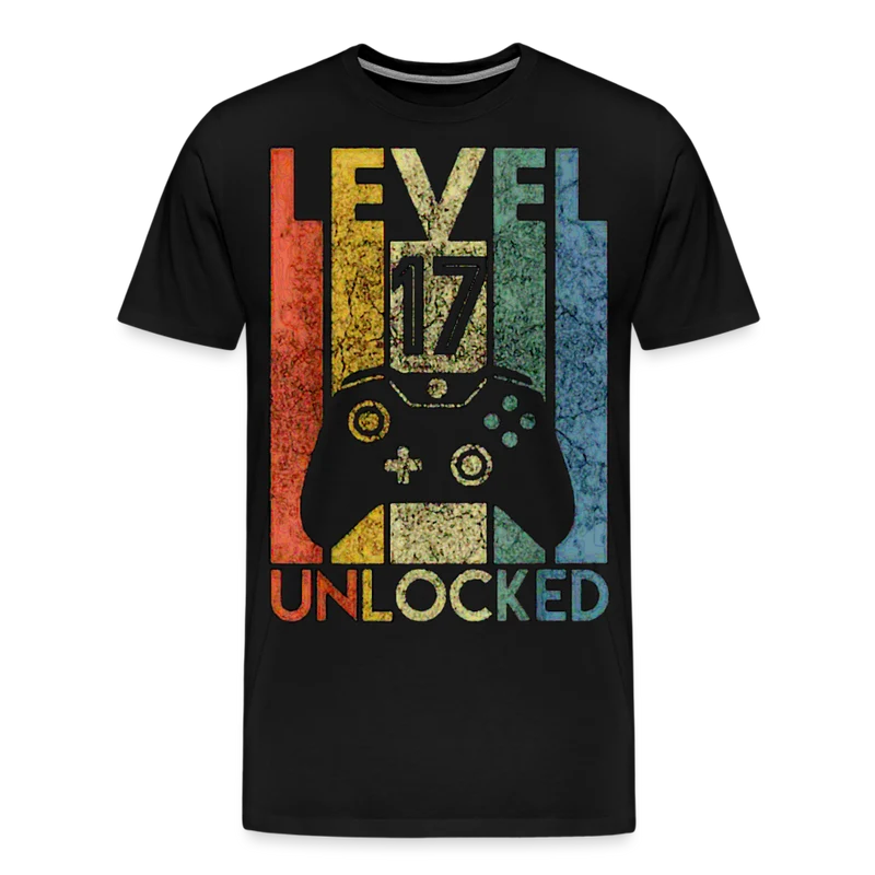 Gamer T-Shirt Top Level 17 Unlocked Fashion Herren Streetwear 100% Baumwolle