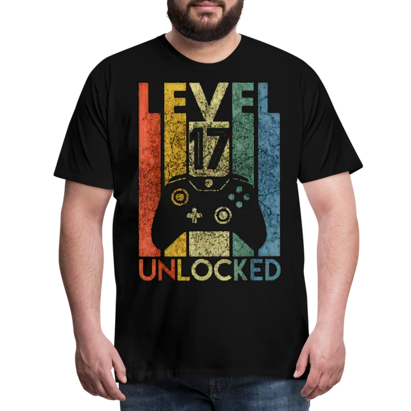 Gamer T-Shirt Top Level 17 Unlocked Fashion Herren Streetwear 100% Baumwolle