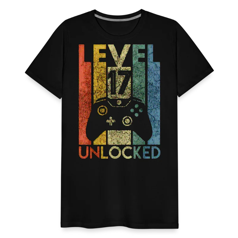 Gamer T-Shirt Top Level 17 Unlocked Fashion Herren Streetwear 100% Baumwolle