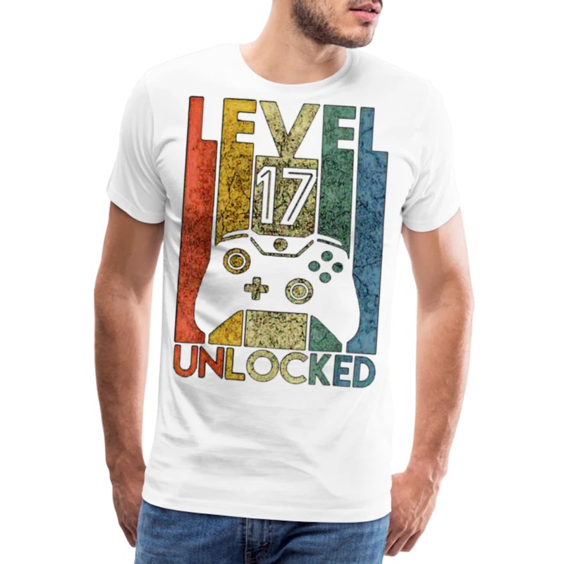 Gamer T-Shirt Top Level 17 Unlocked Fashion Herren Streetwear 100% Baumwolle