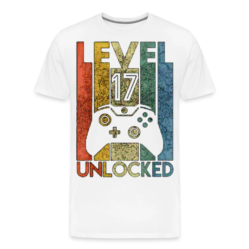 Gamer T-Shirt Top Level 17 Unlocked Fashion Herren Streetwear 100% Baumwolle
