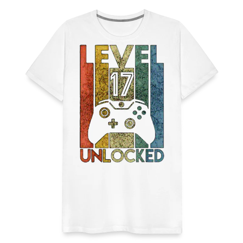 Gamer T-Shirt Top Level 17 Unlocked Fashion Herren Streetwear 100% Baumwolle