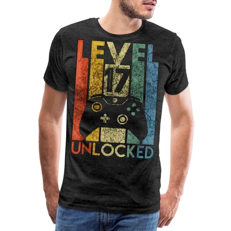 Gamer T-Shirt Top Level 17 Unlocked Fashion Herren Streetwear 100% Baumwolle