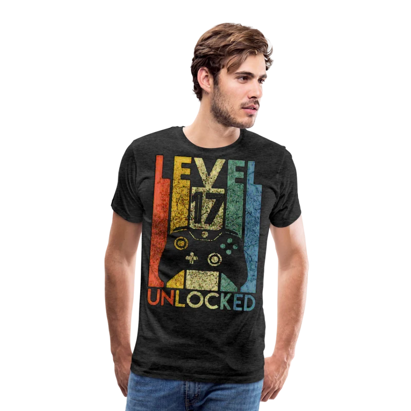 Gamer T-Shirt Top Level 17 Unlocked Fashion Herren Streetwear 100% Baumwolle