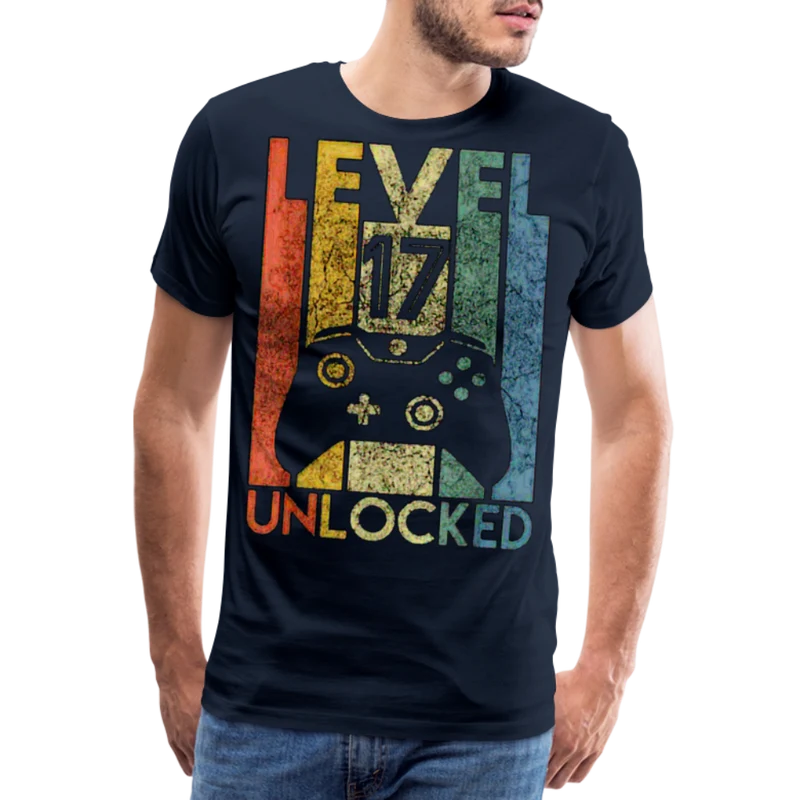 Gamer T-Shirt Top Level 17 Unlocked Fashion Herren Streetwear 100% Baumwolle