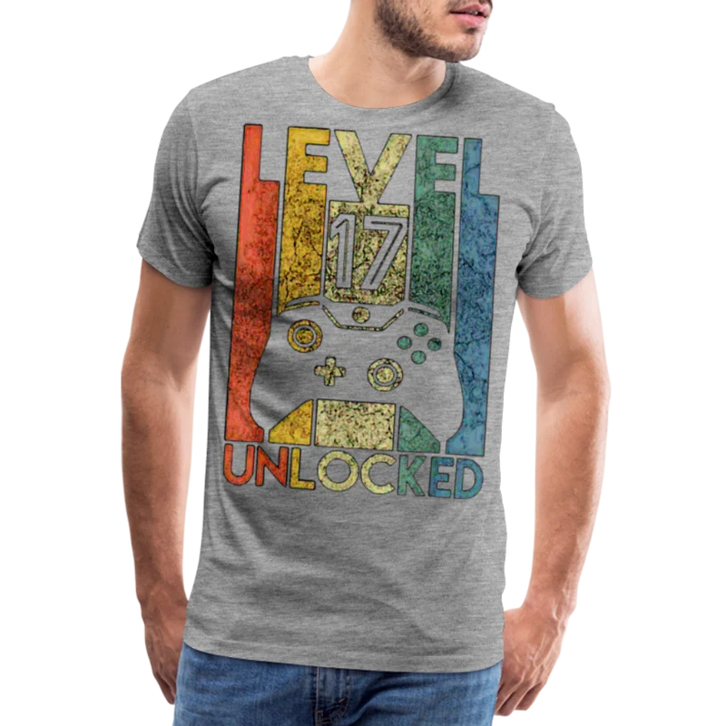Gamer T-Shirt Top Level 17 Unlocked Fashion Herren Streetwear 100% Baumwolle