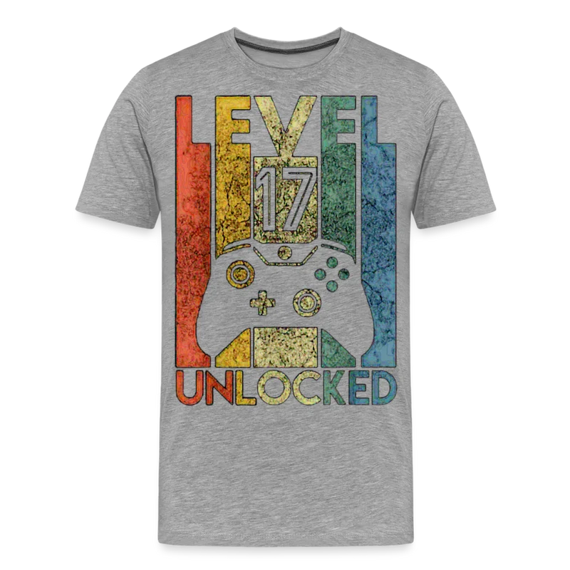 Gamer T-Shirt Top Level 17 Unlocked Fashion Herren Streetwear 100% Baumwolle