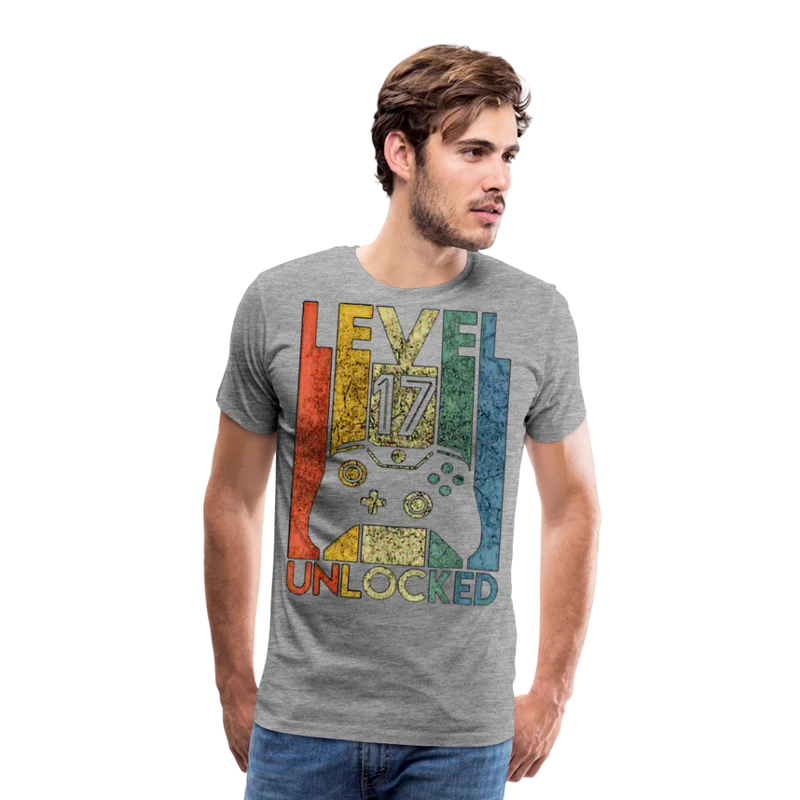 Gamer T-Shirt Top Level 17 Unlocked Fashion Herren Streetwear 100% Baumwolle