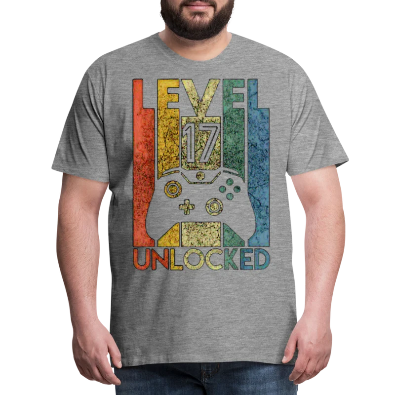 Gamer T-Shirt Top Level 17 Unlocked Fashion Herren Streetwear 100% Baumwolle