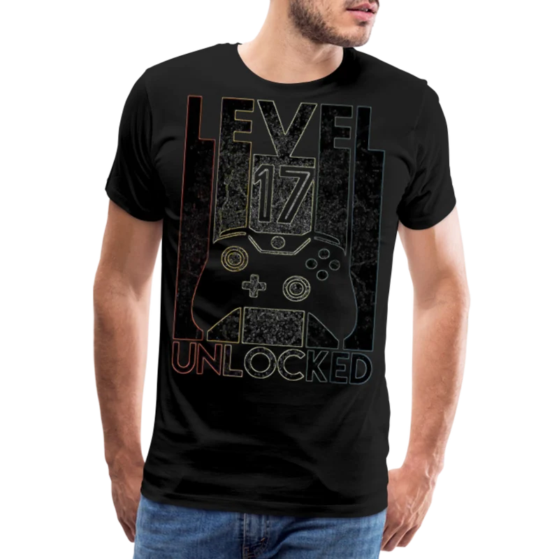 Gamer T-Shirt Top Level 17 Unlocked Fashion Herren Streetwear 100% Baumwolle