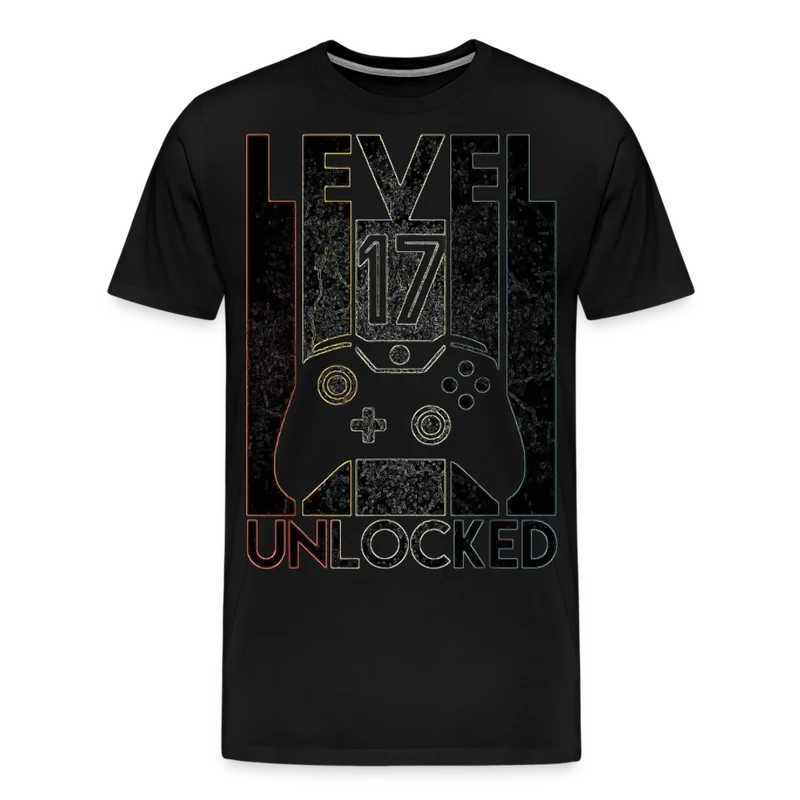 Gamer T-Shirt Top Level 17 Unlocked Fashion Herren Streetwear 100% Baumwolle