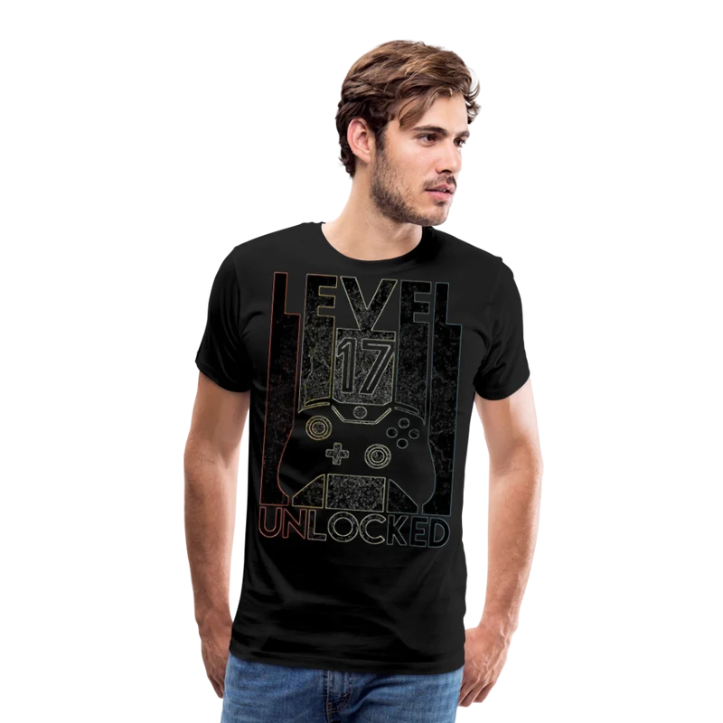 Gamer T-Shirt Top Level 17 Unlocked Fashion Herren Streetwear 100% Baumwolle