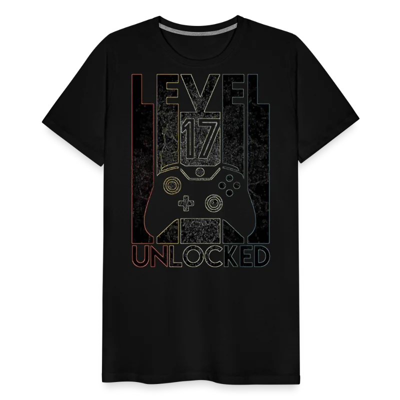 Gamer T-Shirt Top Level 17 Unlocked Fashion Herren Streetwear 100% Baumwolle