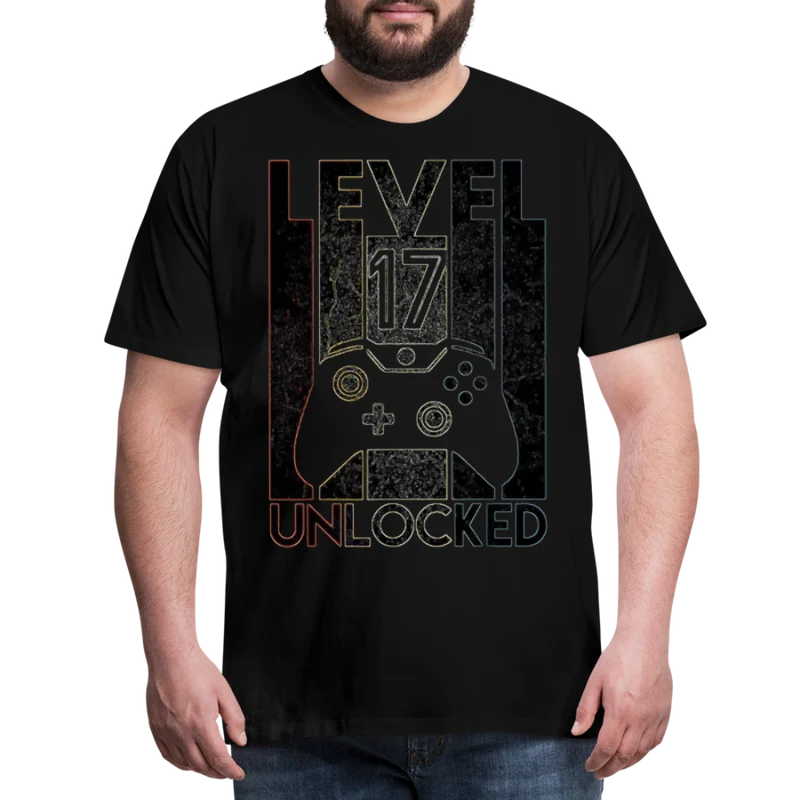 Gamer T-Shirt Top Level 17 Unlocked Fashion Herren Streetwear 100% Baumwolle