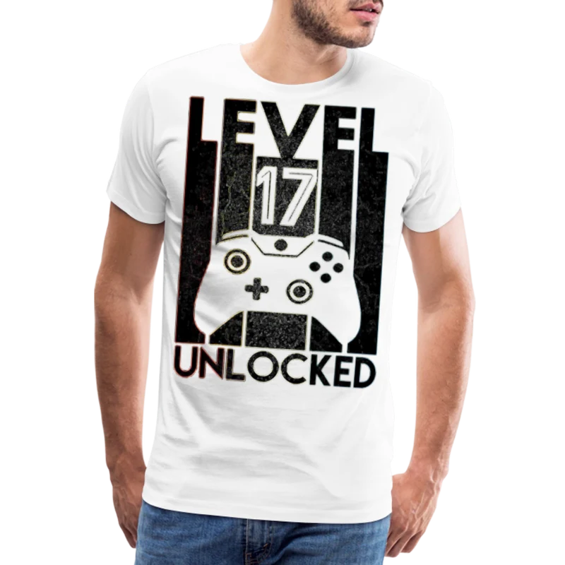 Gamer T-Shirt Top Level 17 Unlocked Fashion Herren Streetwear 100% Baumwolle