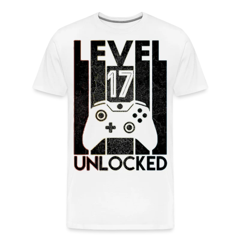 Gamer T-Shirt Top Level 17 Unlocked Fashion Herren Streetwear 100% Baumwolle