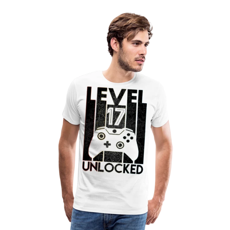 Gamer T-Shirt Top Level 17 Unlocked Fashion Herren Streetwear 100% Baumwolle