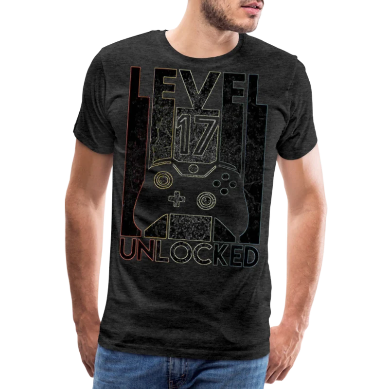 Gamer T-Shirt Top Level 17 Unlocked Fashion Herren Streetwear 100% Baumwolle