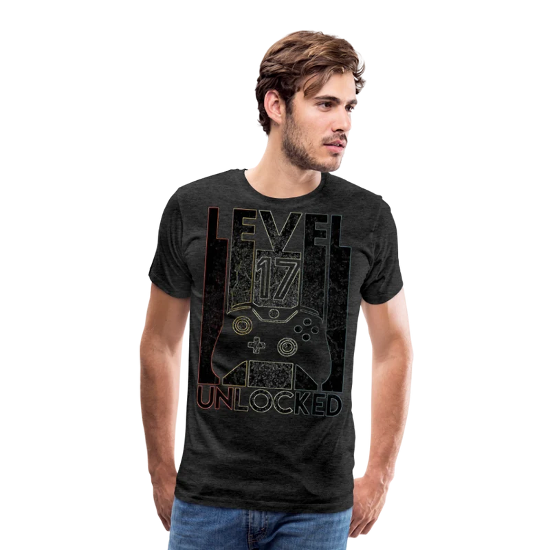 Gamer T-Shirt Top Level 17 Unlocked Fashion Herren Streetwear 100% Baumwolle