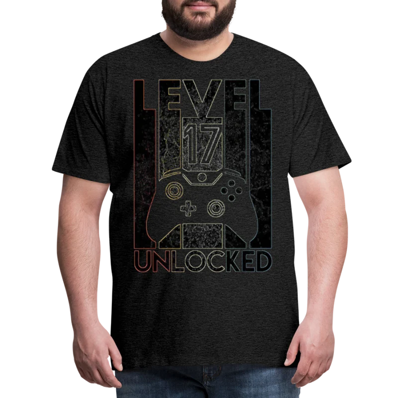 Gamer T-Shirt Top Level 17 Unlocked Fashion Herren Streetwear 100% Baumwolle