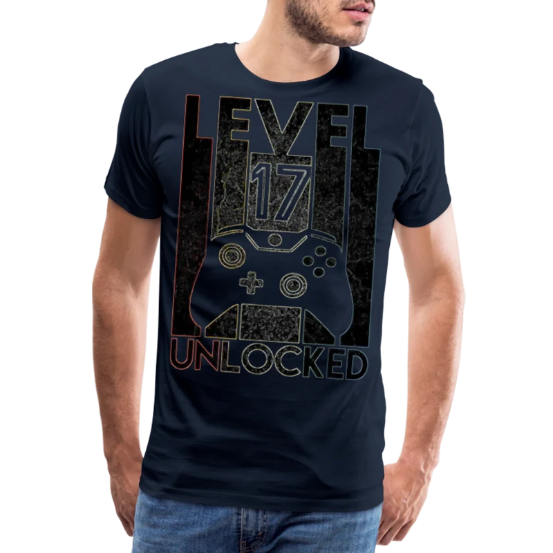 Gamer T-Shirt Top Level 17 Unlocked Fashion Herren Streetwear 100% Baumwolle