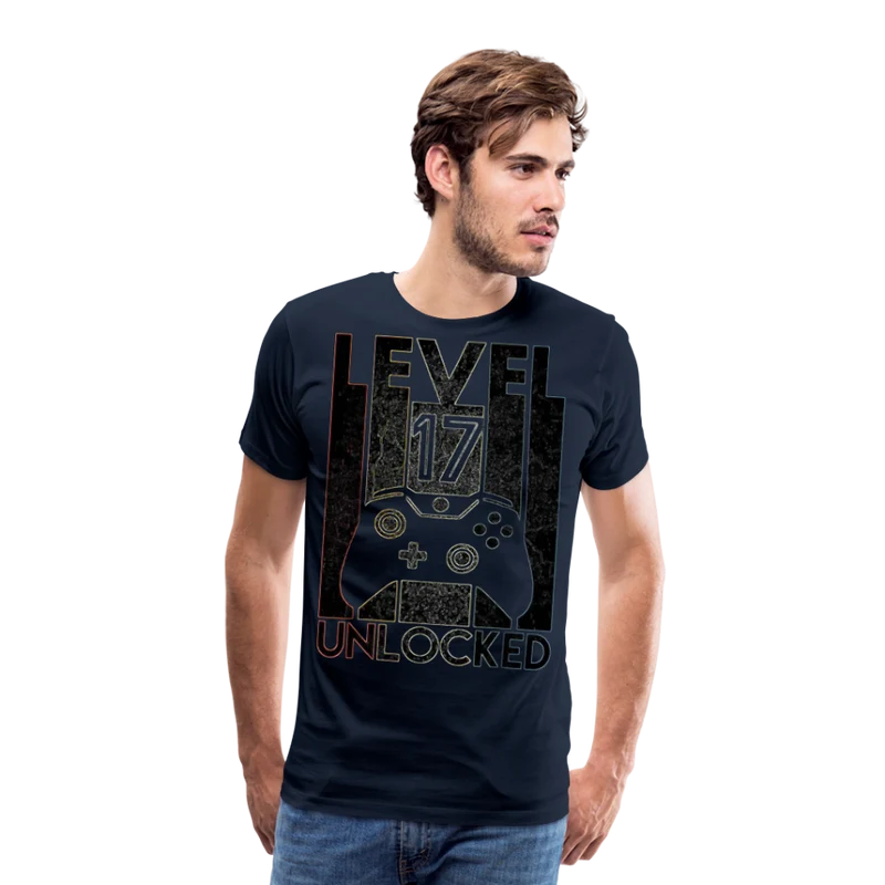 Gamer T-Shirt Top Level 17 Unlocked Fashion Herren Streetwear 100% Baumwolle