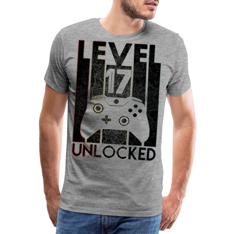 Gamer T-Shirt Top Level 17 Unlocked Fashion Herren Streetwear 100% Baumwolle