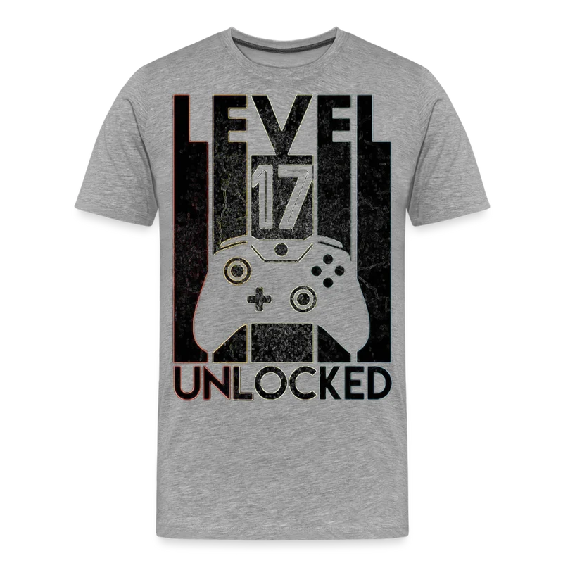 Gamer T-Shirt Top Level 17 Unlocked Fashion Herren Streetwear 100% Baumwolle