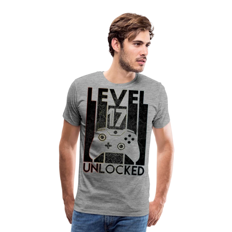 Gamer T-Shirt Top Level 17 Unlocked Fashion Herren Streetwear 100% Baumwolle