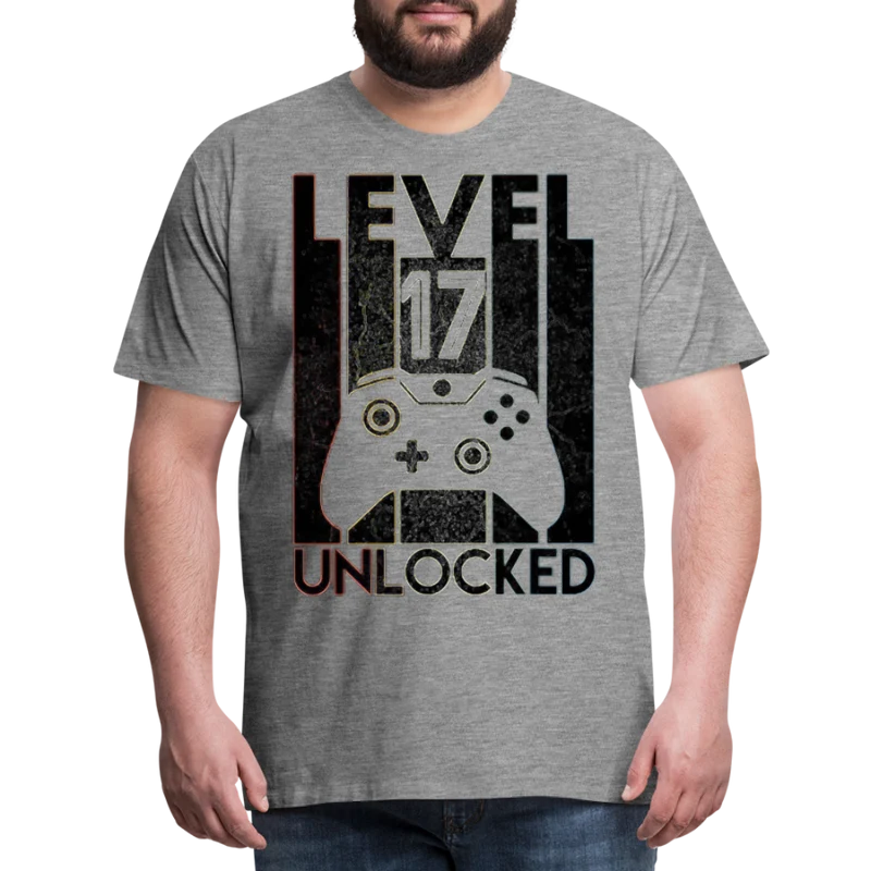 Gamer T-Shirt Top Level 17 Unlocked Fashion Herren Streetwear 100% Baumwolle