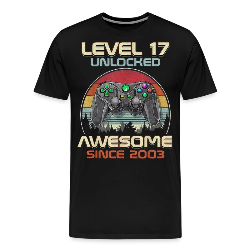 Gamer T-Shirt Top Level 17 Unlocked Fashion Herren Streetwear 100% Baumwolle