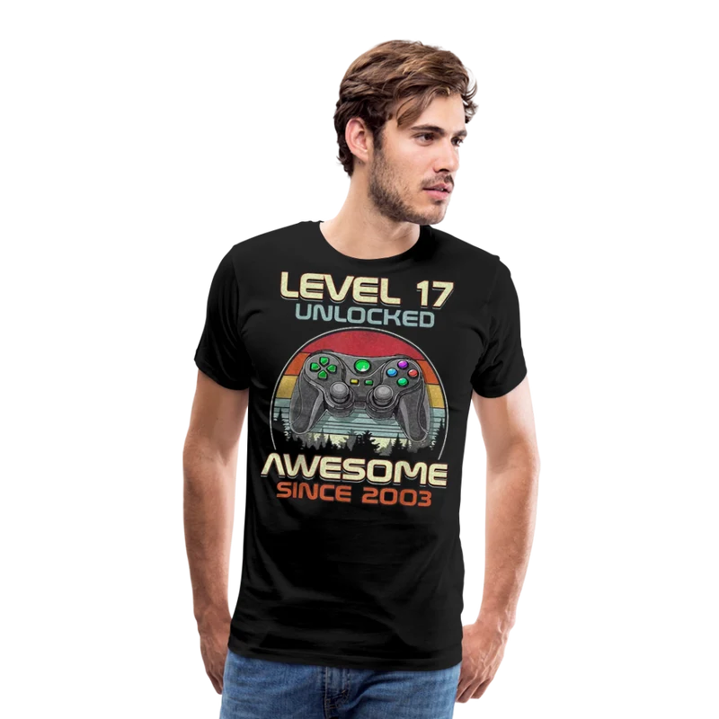 Gamer T-Shirt Top Level 17 Unlocked Fashion Herren Streetwear 100% Baumwolle