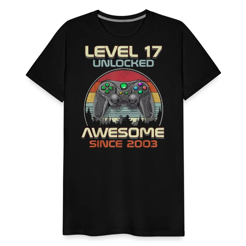 Gamer T-Shirt Top Level 17 Unlocked Fashion Herren Streetwear 100% Baumwolle