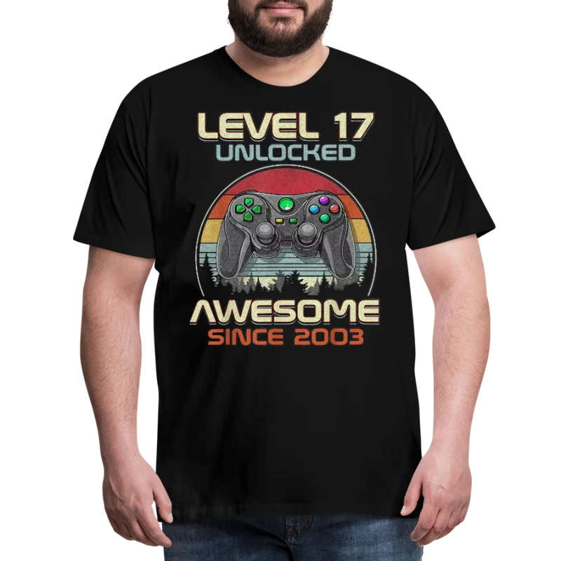 Gamer T-Shirt Top Level 17 Unlocked Fashion Herren Streetwear 100% Baumwolle