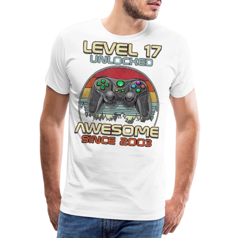 Gamer T-Shirt Top Level 17 Unlocked Fashion Herren Streetwear 100% Baumwolle
