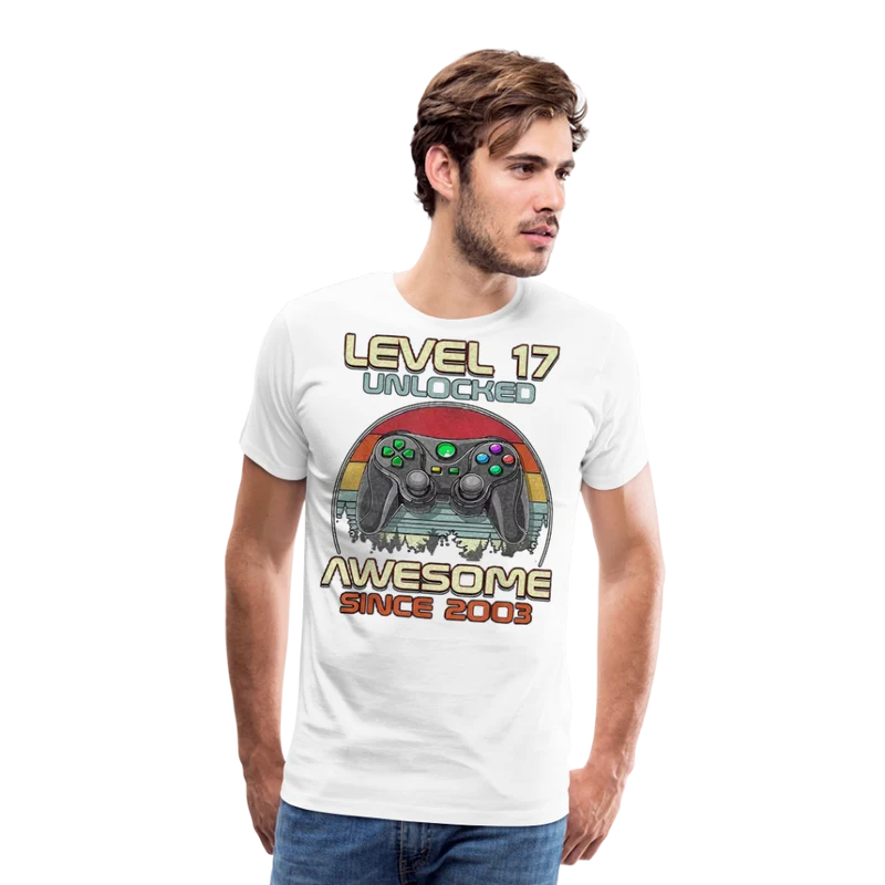 Gamer T-Shirt Top Level 17 Unlocked Fashion Herren Streetwear 100% Baumwolle
