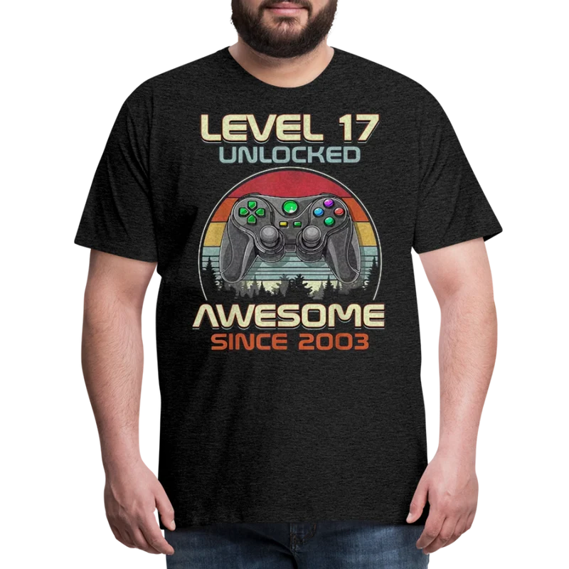 Gamer T-Shirt Top Level 17 Unlocked Fashion Herren Streetwear 100% Baumwolle