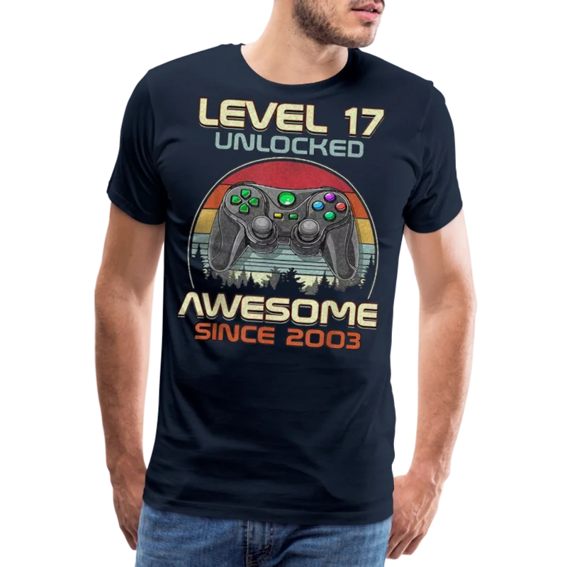 Gamer T-Shirt Top Level 17 Unlocked Fashion Herren Streetwear 100% Baumwolle
