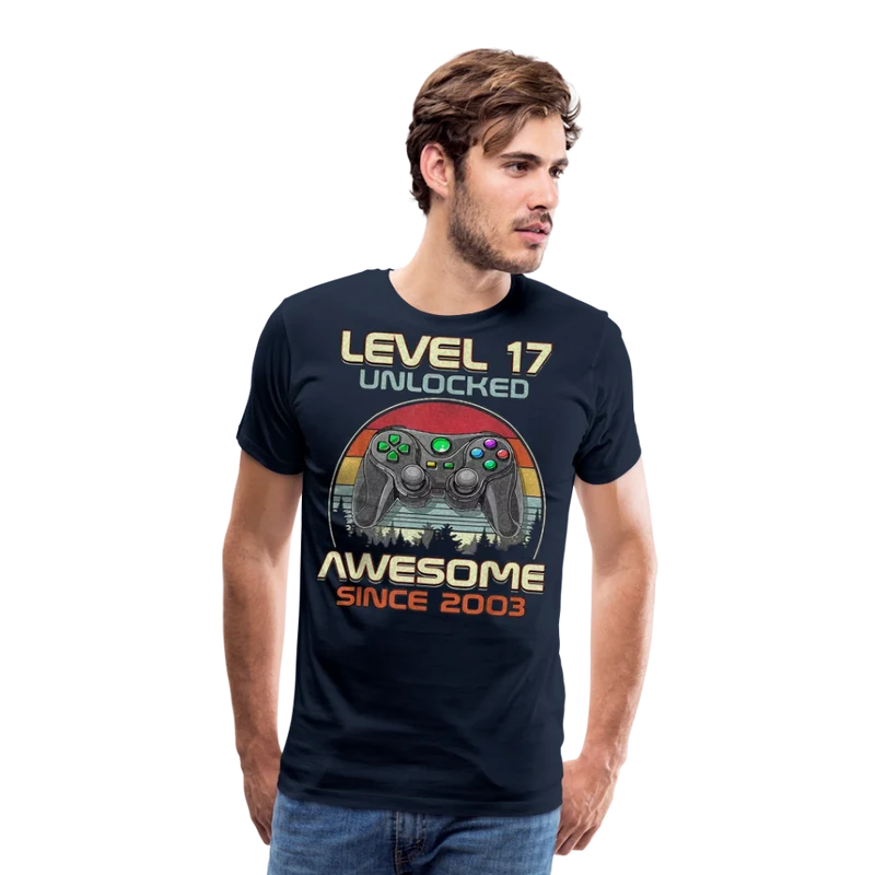 Gamer T-Shirt Top Level 17 Unlocked Fashion Herren Streetwear 100% Baumwolle