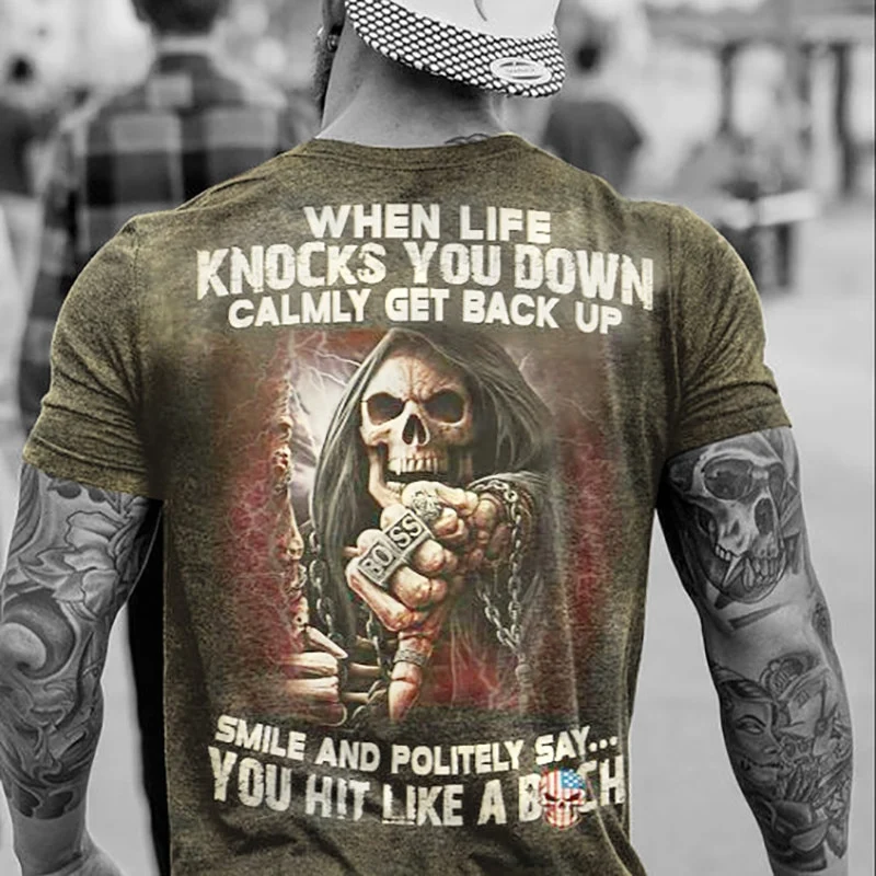 Männer Metal Skull 3D T-Shirt Rundhals Unisex Sommer Streetwear