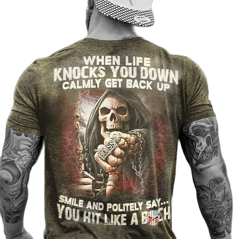 Männer Metal Skull 3D T-Shirt Rundhals Unisex Sommer Streetwear