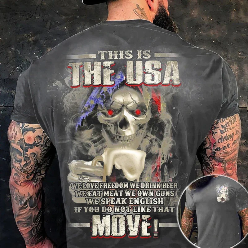 Männer Metal Skull 3D T-Shirt Rundhals Unisex Sommer Streetwear