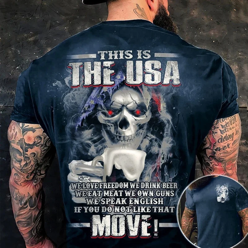 Männer Metal Skull 3D T-Shirt Rundhals Unisex Sommer Streetwear