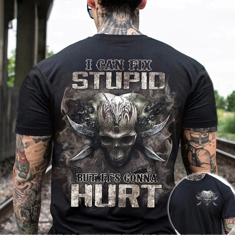 Männer Metal Skull 3D T-Shirt Rundhals Unisex Sommer Streetwear