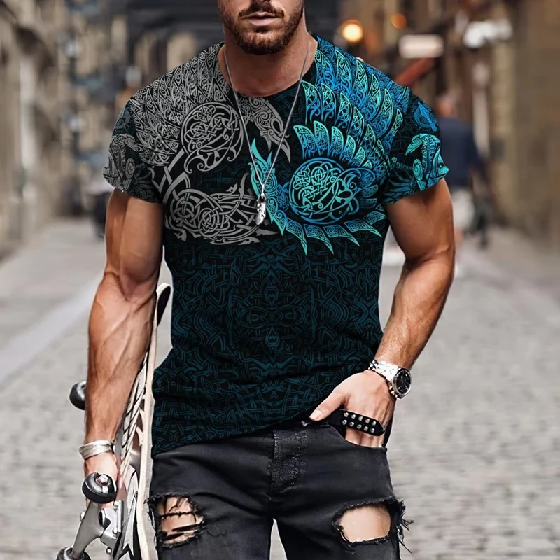 Männer Vikings Symbol Retro Vintage 3D T-Shirt Rundhals Unisex Streetwear