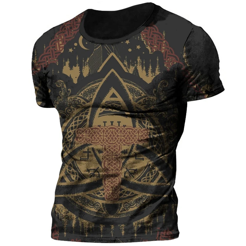 Männer Vikings Symbol Retro Vintage 3D T-Shirt Rundhals Unisex Streetwear