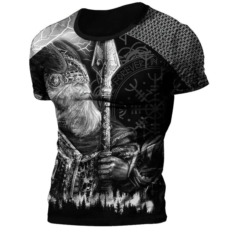 Männer Vikings Symbol Retro Vintage 3D T-Shirt Rundhals Unisex Streetwear