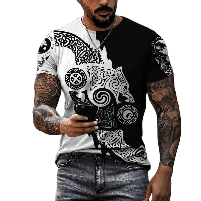Männer Vikings Symbol Retro Vintage 3D T-Shirt Rundhals Unisex Streetwear